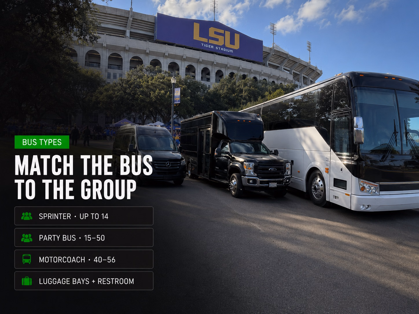 Bus Types for Tiger Stadium