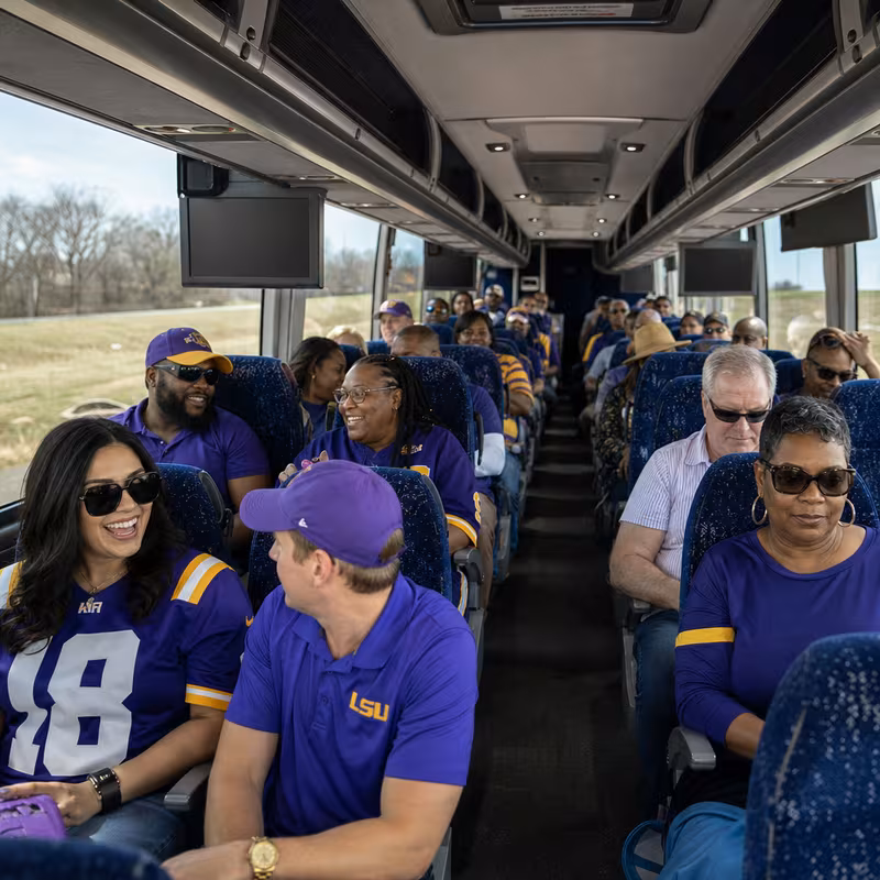 Passenger seating aboard a Baton Rouge party bus rental