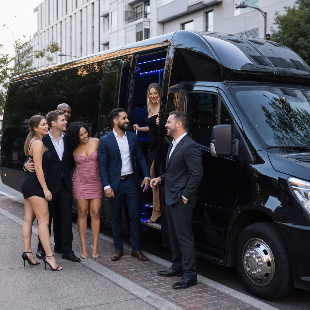 Passengers loading luggage while boarding an Baton Rouge group shuttle